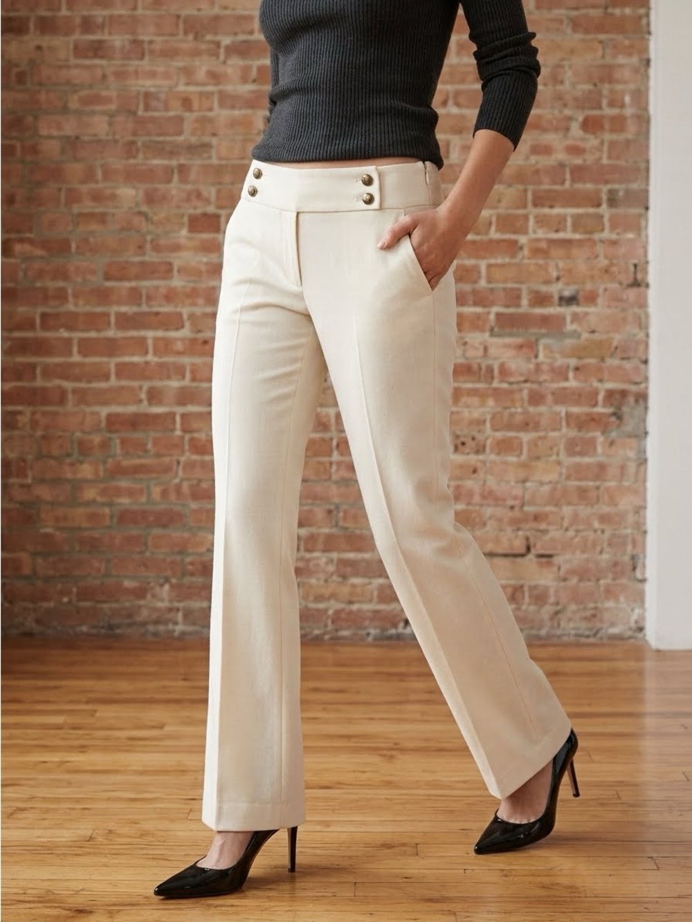 CLUB MONACO 2000s NWT Wool Ursula Ivory Low-Waist Trousers Pants Bootcut Size 2